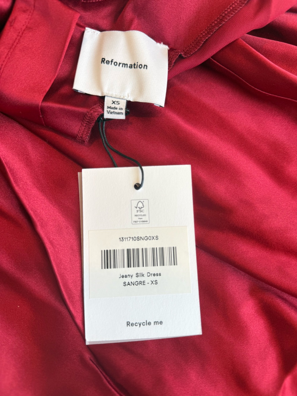 Reformation NWT Jeany Silk Dress Sangre XS MSRP $348 - Picture 5 of 10